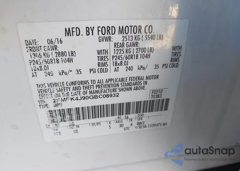 2016 Ford Edge Sel from USA, damaged, VIN 2FMPK4J90GBC08932
